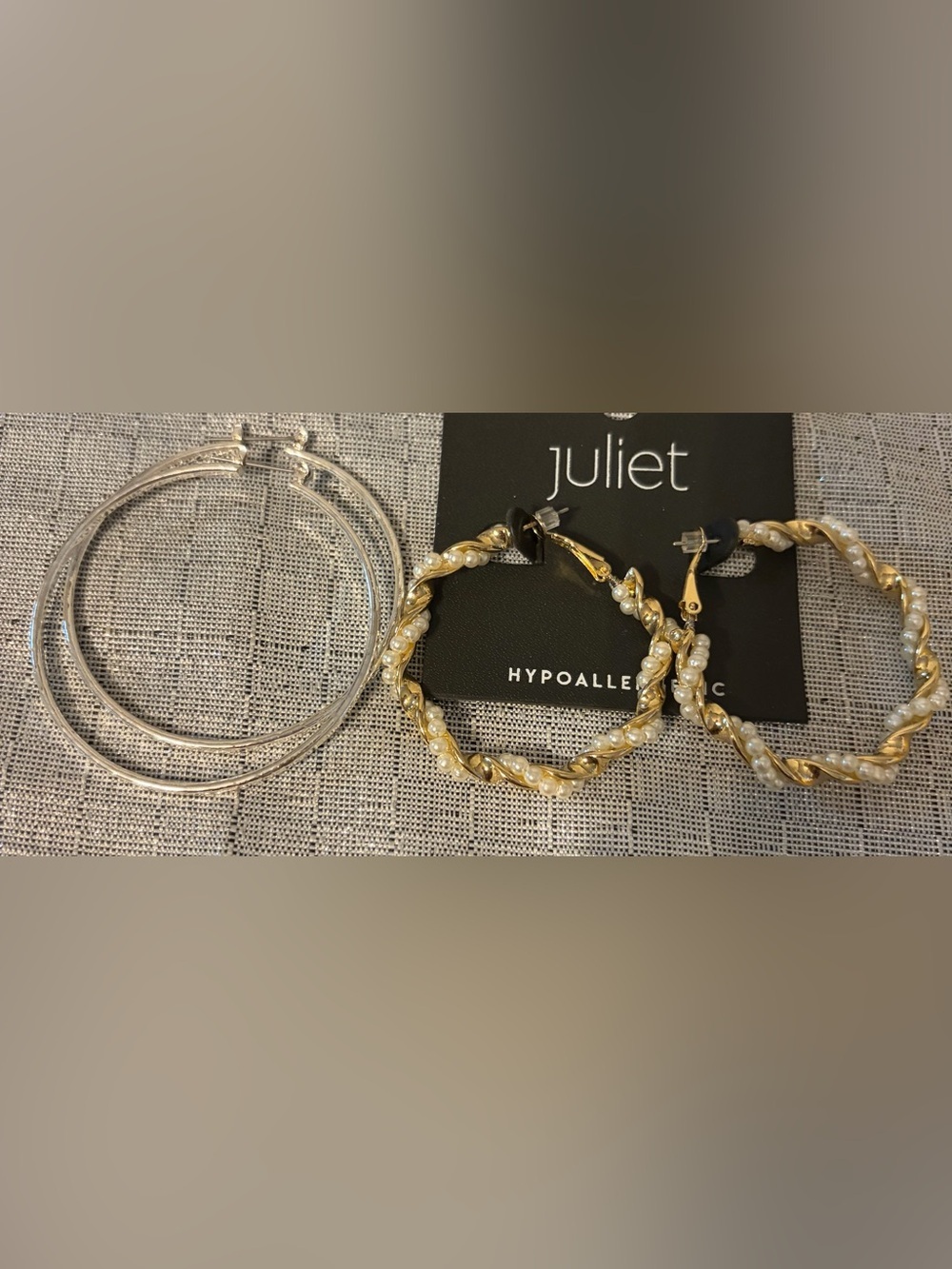 Two Pair Gold-Tone Pearl-Embellished Hoop Earrings - Hypoallergenic